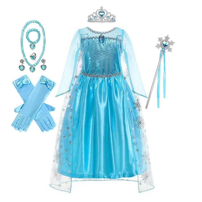 Color: Blue, Kid Size: 2T - Disney Girls Cospaly Snow Queen Elsa Costumes Kids Carnival Party Prom Gown Robe-Playing Children Clothes Frozen Princess Dress