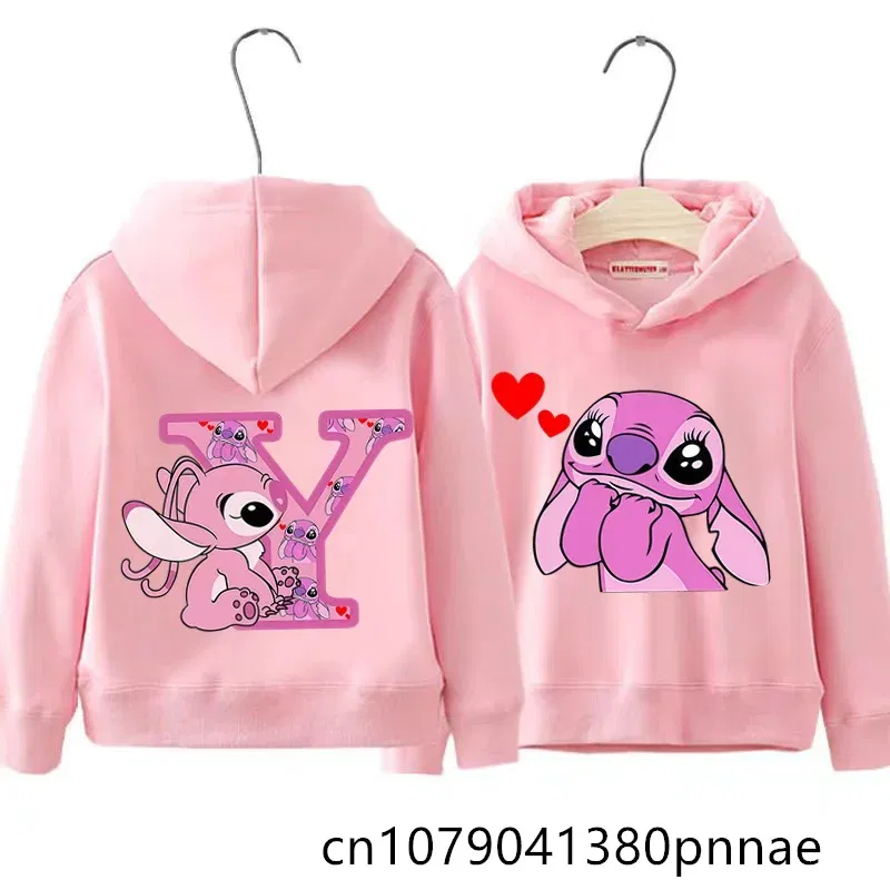 Color: Yellow, Kid Size: 18M - Girls Boys Lilo and Stitch Sportswear Hoodies Casual Fashion Sweatshirts Angel Letter AZ Anime Autumn/Winter Hoodie Kids Hoodies