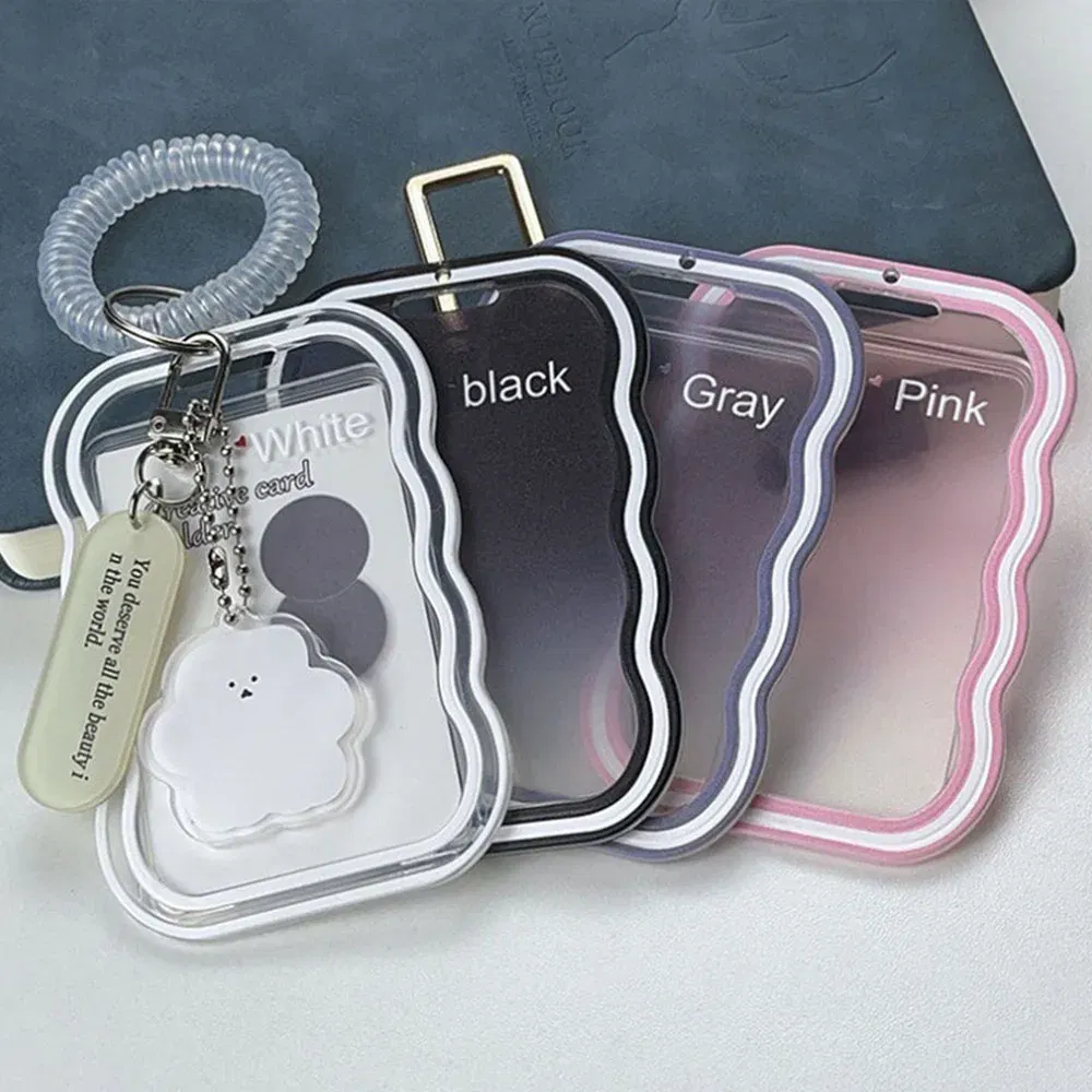 Color: green - INS Transparent Photocard Holder with Spring Keychain Idol Photo Protective Case 3 Inch Photo Card Holder Student ID Card Cover