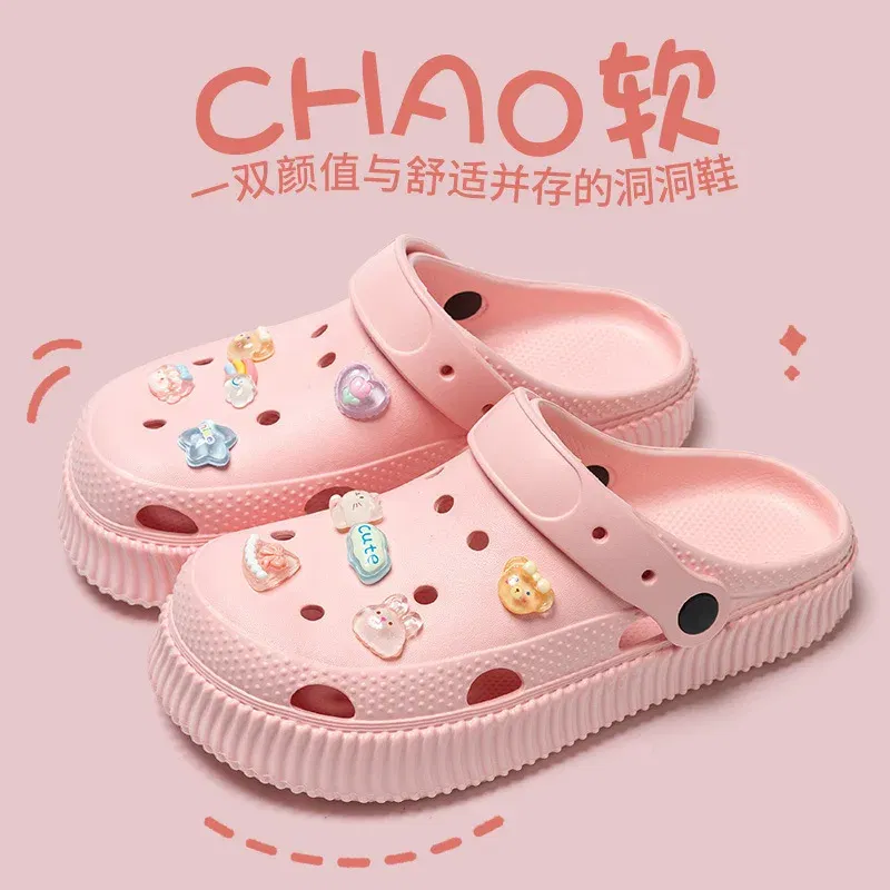 Color: Grass-Green, Shoe Size: 40-41 - Shoes hole shoes girls wear outside couple bag head women cool slippers
