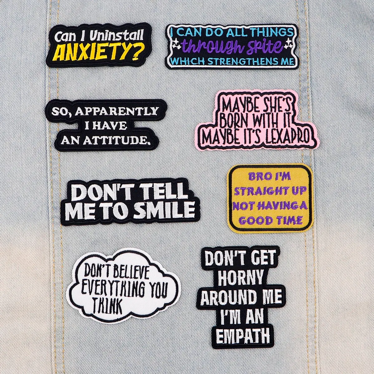 Color: Black Nickel - Letters Embroidery Patch Funny Quotes Iron On Patches For Clothing Thermoadhesive Patches On Clothes DIY Sew Badges
