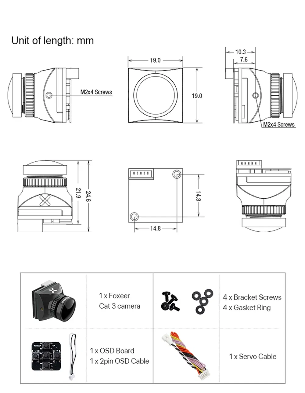 Color: WHITE - Foxeer Cat 3 Micro Mini FPV Camera 1200TVL 0.00001Lux FPV Night Camera For RC Racing Drone