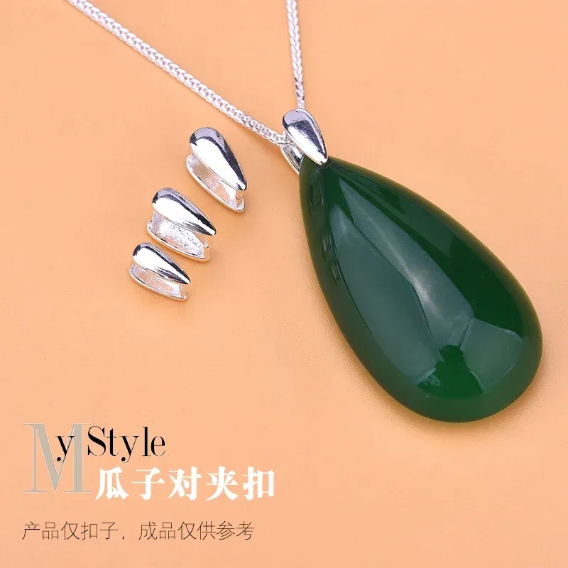 Color: black - S925 Sterling Silver melon seeds pair clip pin buckle emerald jade button head hand woven jewelry DIY accessories material packa