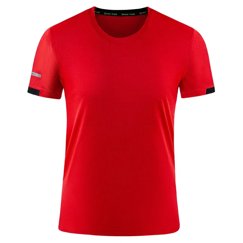 Color: Red, Size: XXL, Ships From: CN - Men's t-shirt quick-drying sports top, custom logo running T-shirt, trainer fitness shirt