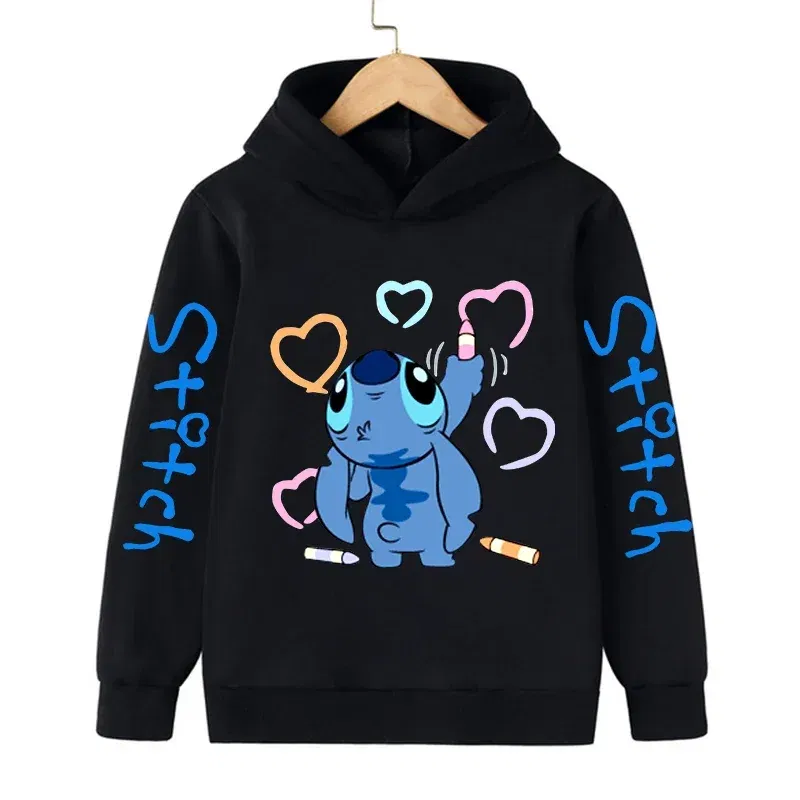 Color: Pink, Size: 25cm - New in Cool Stitch Hoodie Children Cartoon Clothes Kid Girl Boy Lilo and Stitch Sweatshirt Manga Hoody Baby Casual Top