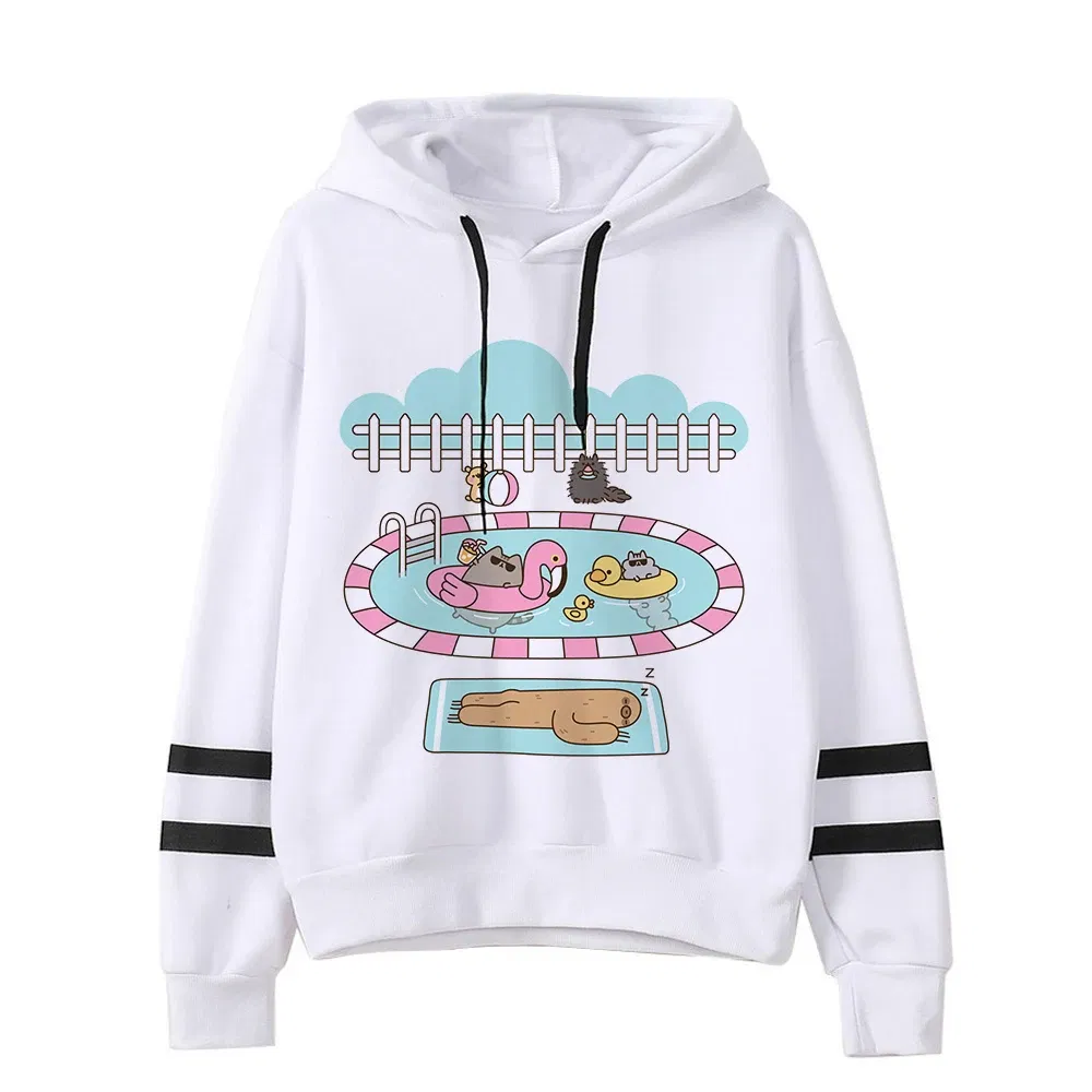 Color: Lavender, Size: L - Women Ullzang Cute Cat Funny Cartoon Sweatshirt Pusheen Cat Kawaii Harajuku Korean Style Hoodies Graphic Fashion Hoody Female