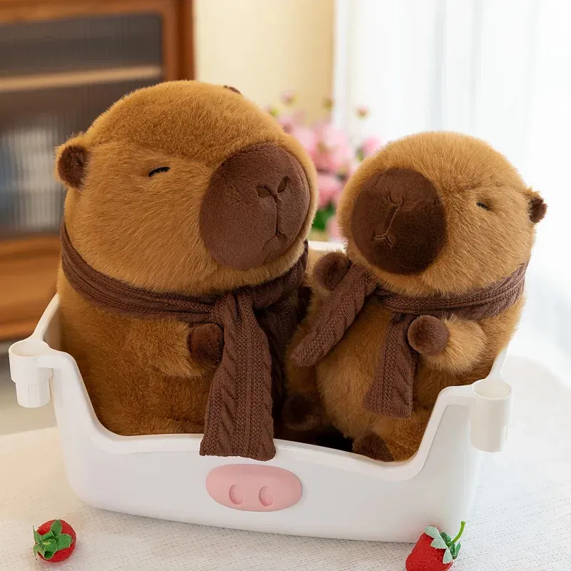 35CM Hot Plush Stuffed Doll Cute Scarf Pufferfish Plush Kawaii Animal Toy Children's Birthday Gift Capybara Doll Kids Toys