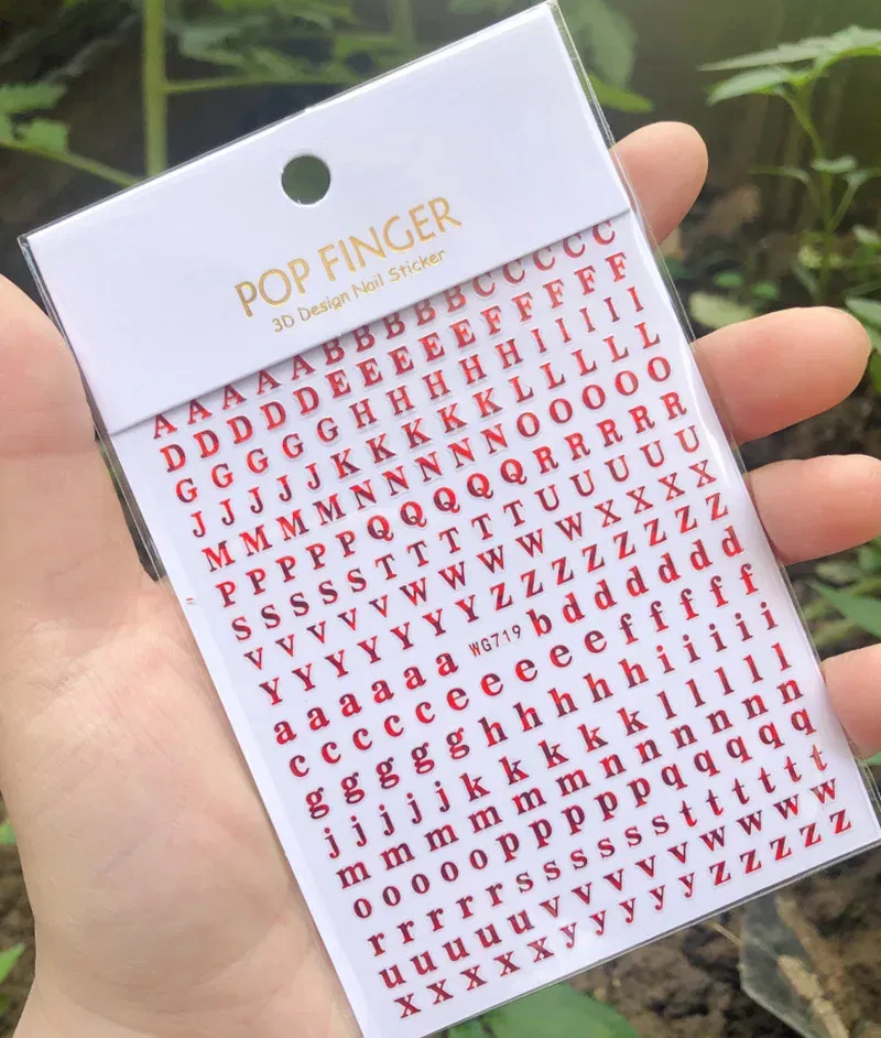 Color: Ivory - 1PCS New English Alphabet Nail Stickers Multi-Color Laser Reflective Nail Slider Art Cool Text Nail Kit