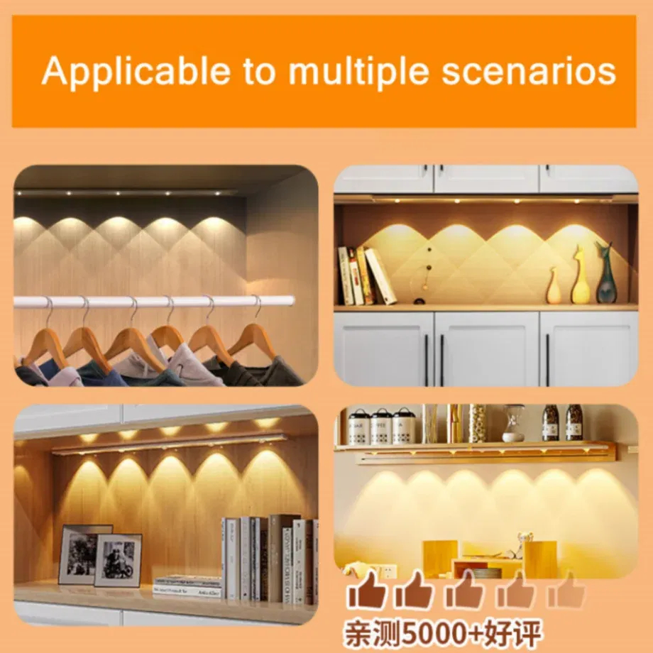 Color: Warm Light, Ships From: CHINA, Emitting Color: light yellow - LED Night Light Kitchen Under Cabinet Light 17/30/60cm Rechargeable PIR Motion Sensor Closet Wardrobe Lamp Aluminum Night Light