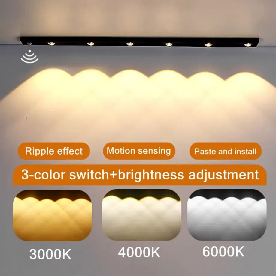 Color: Warm Light, Ships From: CHINA, Emitting Color: light yellow - LED Night Light Kitchen Under Cabinet Light 17/30/60cm Rechargeable PIR Motion Sensor Closet Wardrobe Lamp Aluminum Night Light
