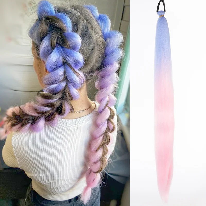 Color: P4/27, Stretched Length: 26inches - LUPU Synthetic Ponytail Extension with Elastic Tie Hair Band 26" Long Straight Colored Braiding Ponytail Ombre Pink Purple Blue