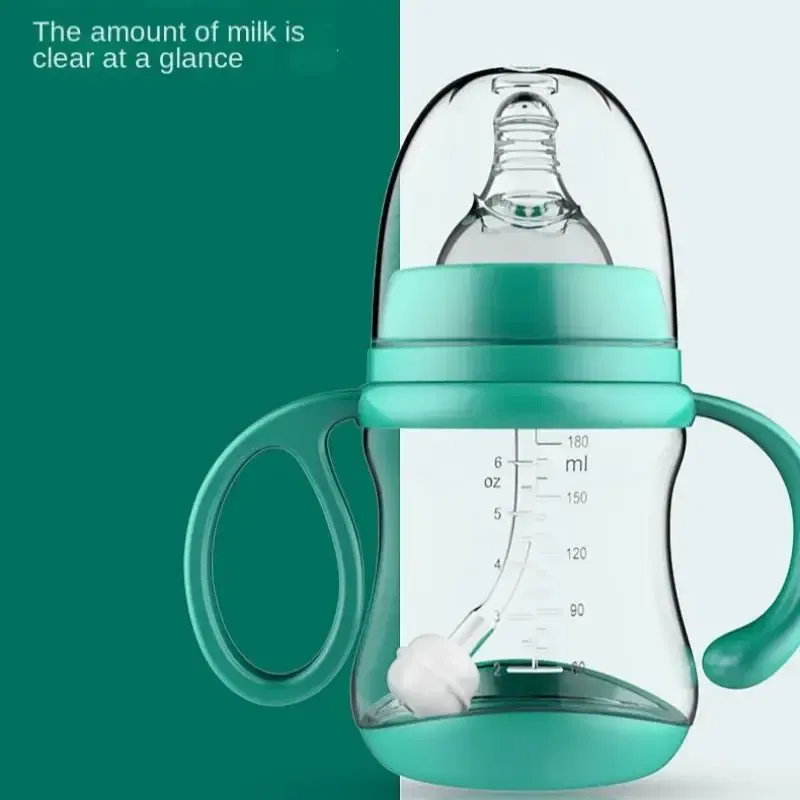 Color: Red - Baby PP Bottle Wide Diameter Baby Plastic Bottle With Anti Slip Handle Wide Mouth Bottle Baby Feeding Supplies Anti Fall Bottle