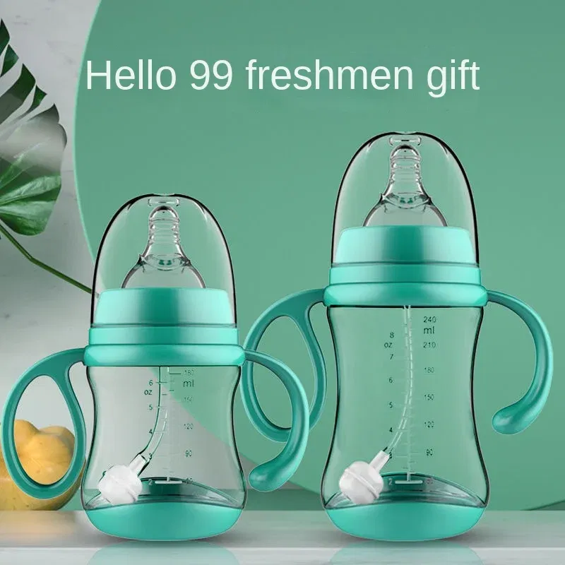 Color: Red - Baby PP Bottle Wide Diameter Baby Plastic Bottle With Anti Slip Handle Wide Mouth Bottle Baby Feeding Supplies Anti Fall Bottle