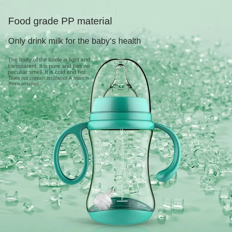 Color: Red - Baby PP Bottle Wide Diameter Baby Plastic Bottle With Anti Slip Handle Wide Mouth Bottle Baby Feeding Supplies Anti Fall Bottle