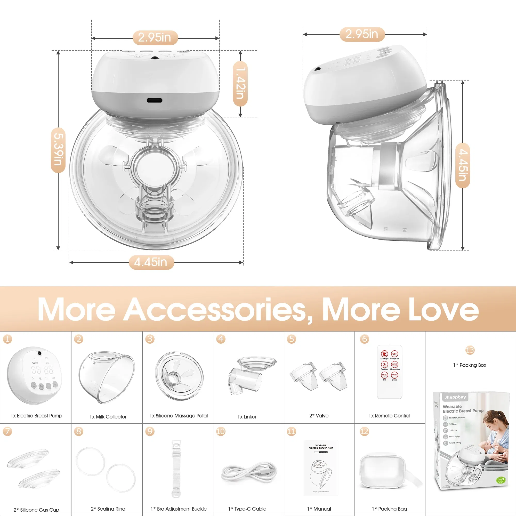 Color: WHITE - 1200mAh Wearable Breast Pump Portable Hands Free Breastpump 12 Levels 3 Modes Electric Remote Control Painless Breastfeeding