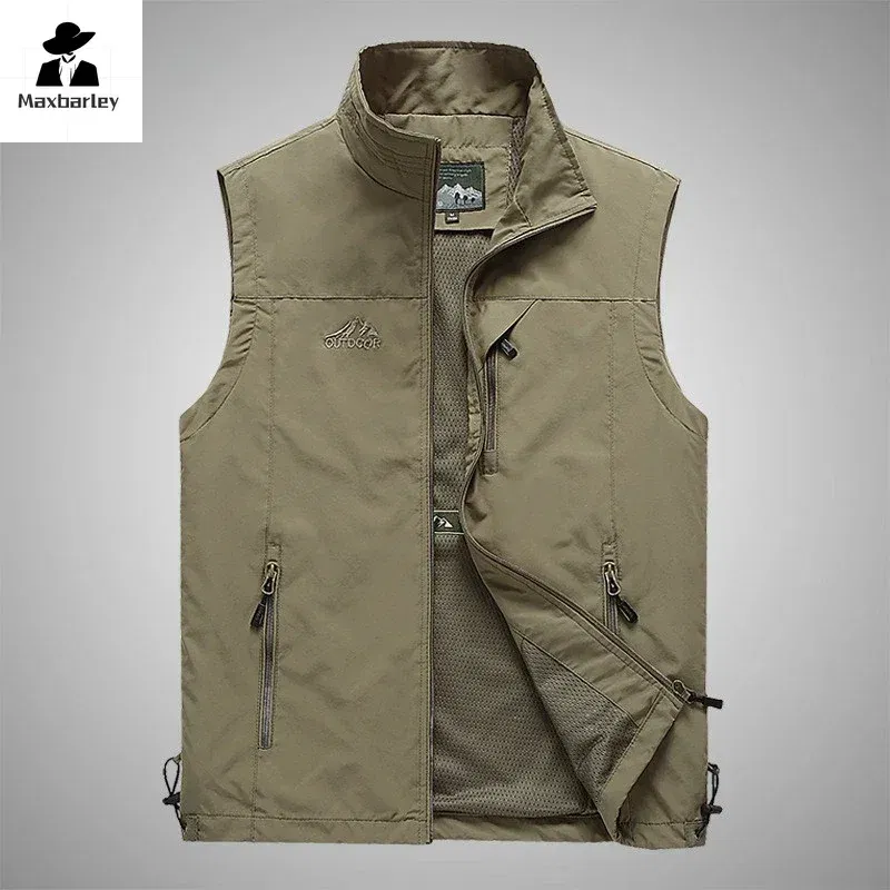 Color: Dark Grey, Size: XXS - Autumn Men Waistcoat Outdoor Leisure Solid Sleeveless Jacket Young Middle-aged Photography Fishing Casual Vest Male summer