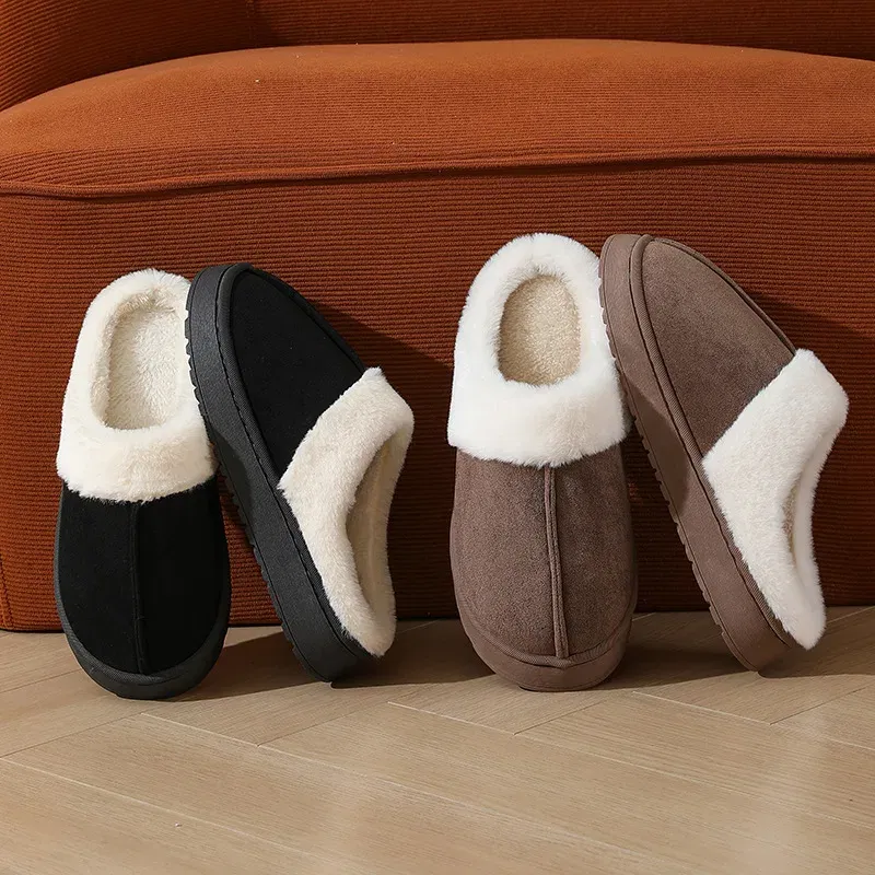 Color: Beige, Shoe Size: 40-41, Ships From: CHINA - Asgard Plush Women Slippers Thick Sole Non-slip Outdoor Fuzzy Slides Winter New Fur Collar Cotton Shoes Winter Warm Home Slipper