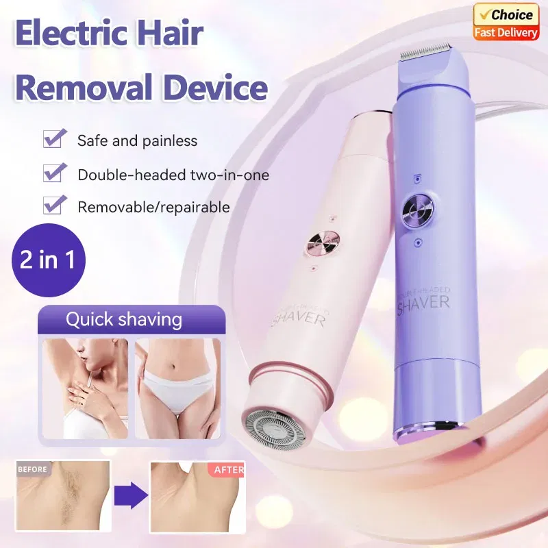 Color: green - Double Head Electric Epilator Women Rechargeable Painless Hair Remover Shaver for Body Private Areas Bikini Gentle Trimming