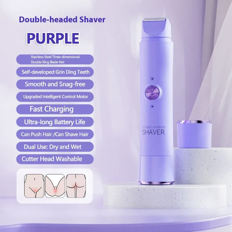 Color: green - Double Head Electric Epilator Women Rechargeable Painless Hair Remover Shaver for Body Private Areas Bikini Gentle Trimming