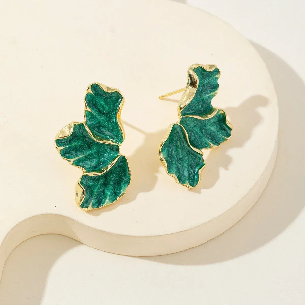 Metal Color: Imitation Rhodium Plated - Metal Flower Cream Stud Earrings for Women Fashion Gold Color Plating Irregular Post Earrings Heavy Design Statement Earring