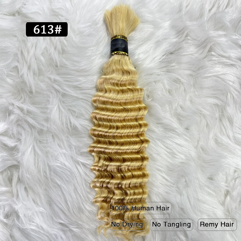 Color: 1B/30HL, Stretched Length: 24inches - Pre-Colored Brazilian Deep Wave Bulk Human Hair No Weft Remy Bulk Human Hair 14 To 28 Inch Bulk Hair Extension Crochet Braids