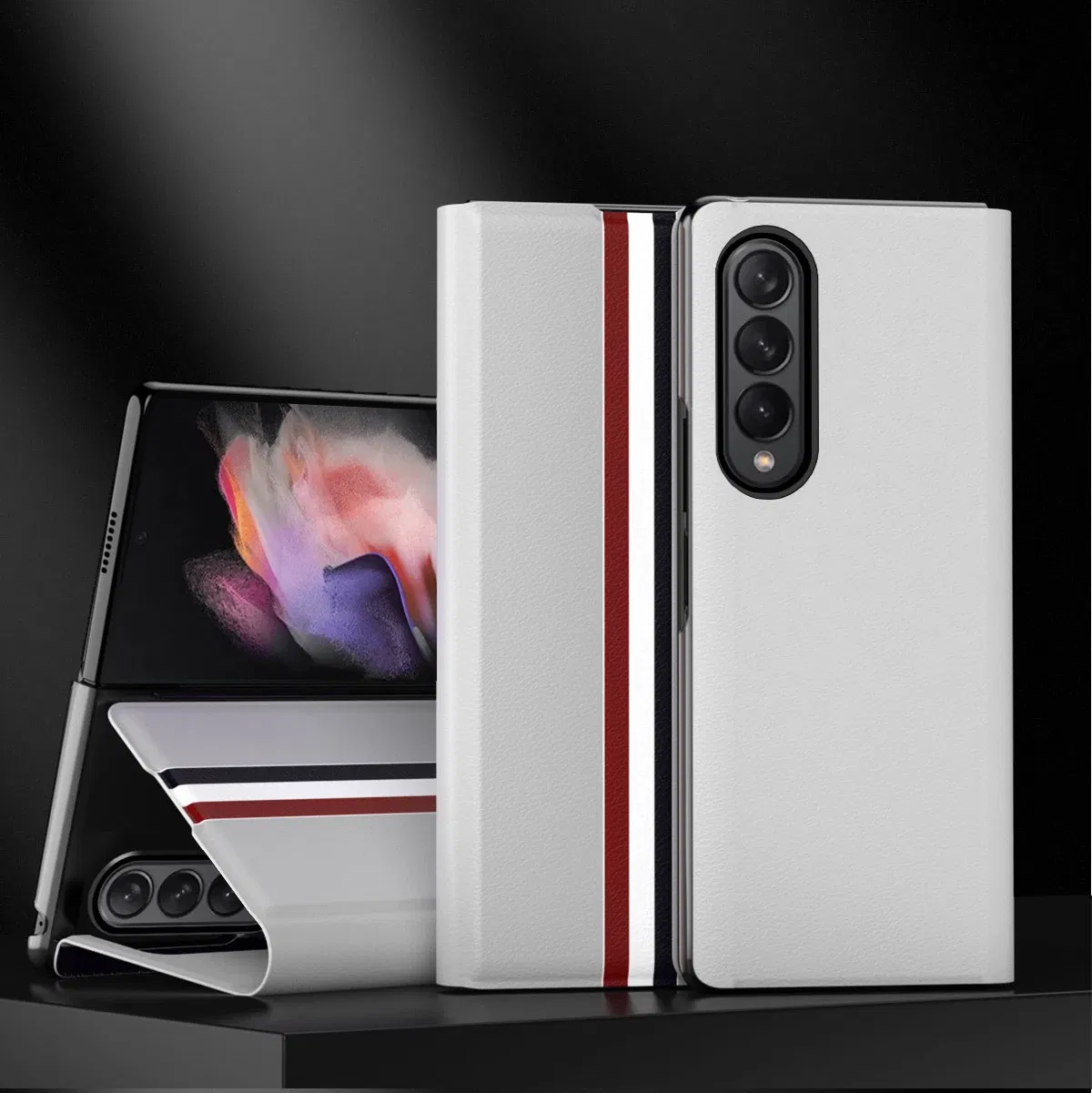 Color: WHITE, Material: ABS - Leather Wallet Function Case for Samsung Galaxy Z Fold 6 5 3 2 fold6 fold5 Fold4 Fold 4 5G Fold3 Fold2 Full Protection Bag Cover