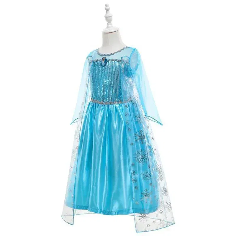 Color: army green, Kid Size: 4T - Disney Girls Cospaly Snow Queen Elsa Costumes Kids Carnival Party Prom Gown Robe-Playing Children Clothes Frozen Princess Dress
