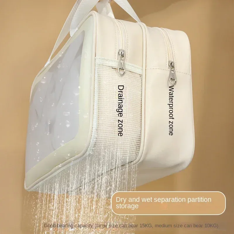 Color: Pink - Wet-dry separation makeup bag portable toiletry bag travel essentials large capacity storage bag fitness swimming essentials