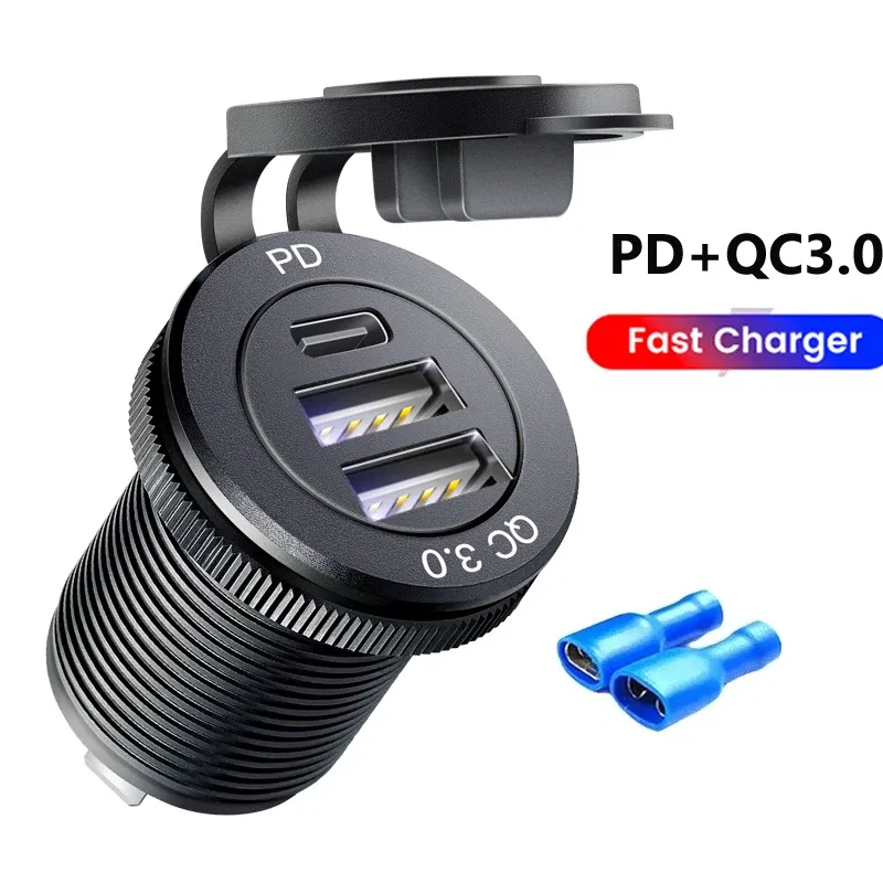 Color Name: Gold, Ships From: CHINA - 12V Car Fast Charger Power Socket QC3.0 and PD USB Port Car Charger Adapter fast charging for Car Boat Marine RV Motorcycle
