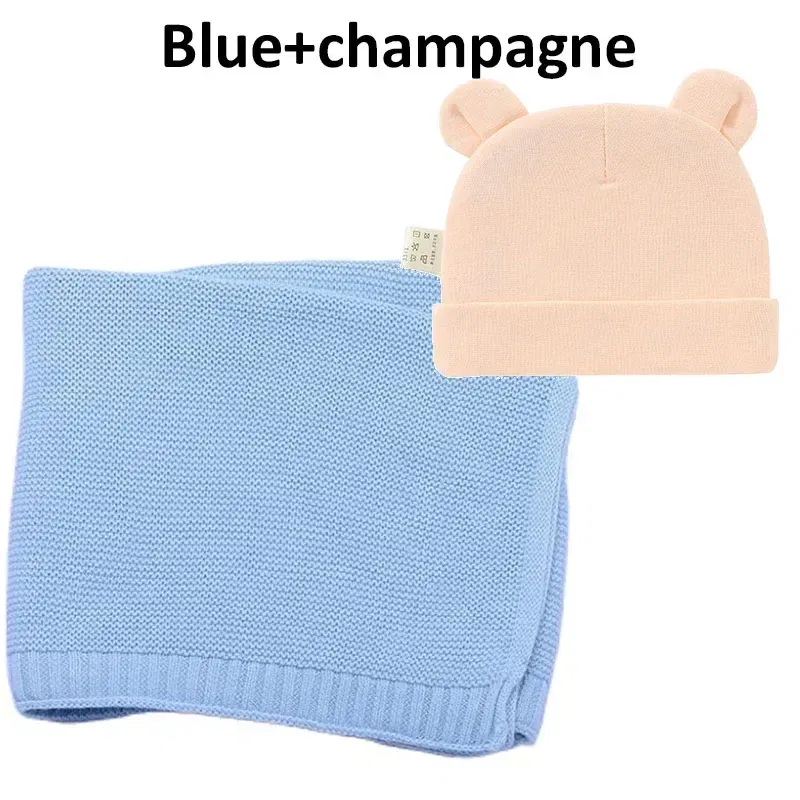 Color: MULTI, Size: Option 1, Ships From: CN - Personalized Baby Name Newborn Cotton Beanie and Knitted Blanket Set Embroidered Name Covering and Cute Hat Gift Set