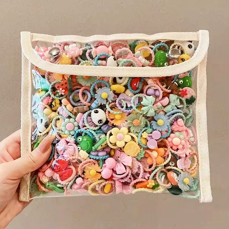 Color: Lavender - 50Pcs/Lot Children Hair Accessories Girls Cartoon Elastic Hair Bands Baby Head Rope Kids Small Animal Headband Cute Headdress