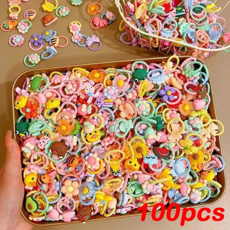 Color: Lavender - 50Pcs/Lot Children Hair Accessories Girls Cartoon Elastic Hair Bands Baby Head Rope Kids Small Animal Headband Cute Headdress