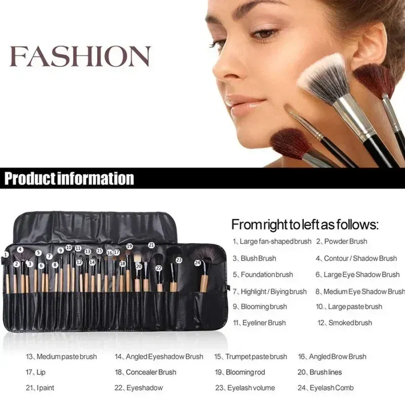 Handle Color: black - Gift Bag Of  24 pcs Makeup Brush Sets Professional Cosmetics Brushes Eyebrow Powder Foundation Shadows Pinceaux Make Up Tools