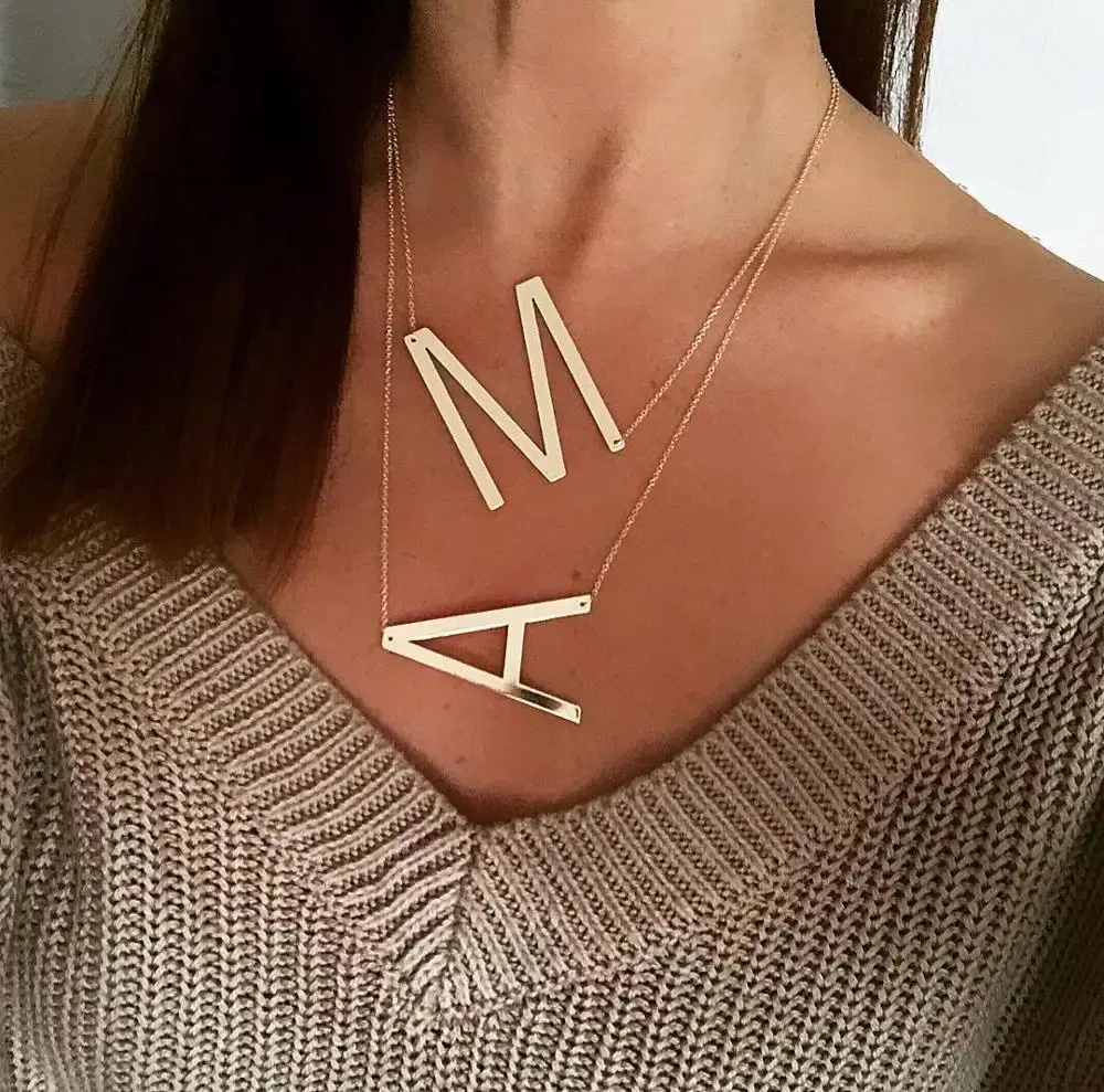 Metal Color: Titanium Plated - Fashion Metal Necklace Golden Letter Bohemia Simple DIY Romantic Retro Woman's Necklace For Winter Jewelry Gift Free Shipping