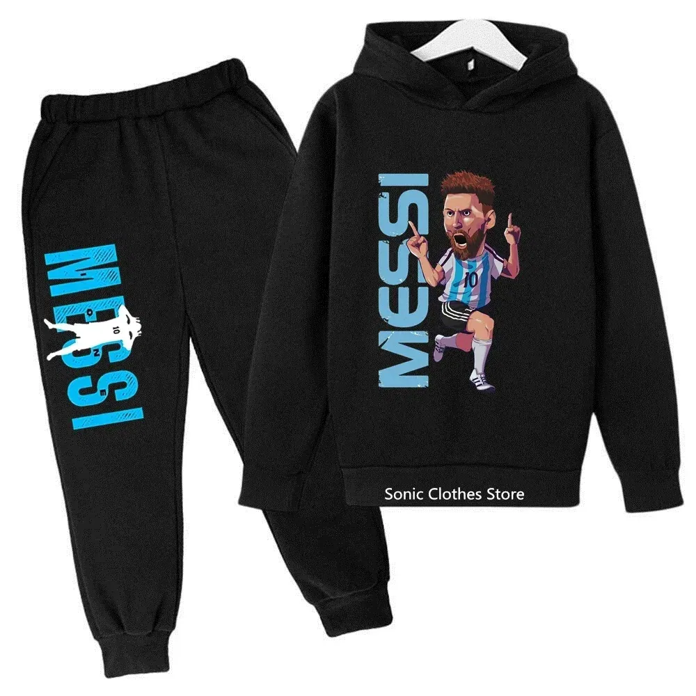 Color: MULTI, Kid Size: 5 - messi avatar printed children's clothing children's autumn and winter hoodies pants 2-piece casual boys and girls suits