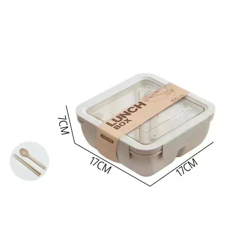 Color: WHITE - 850/1100ML wheat straw lunch box bento box Microwave oven Students with lid canteen simple lunch box rectangular portable