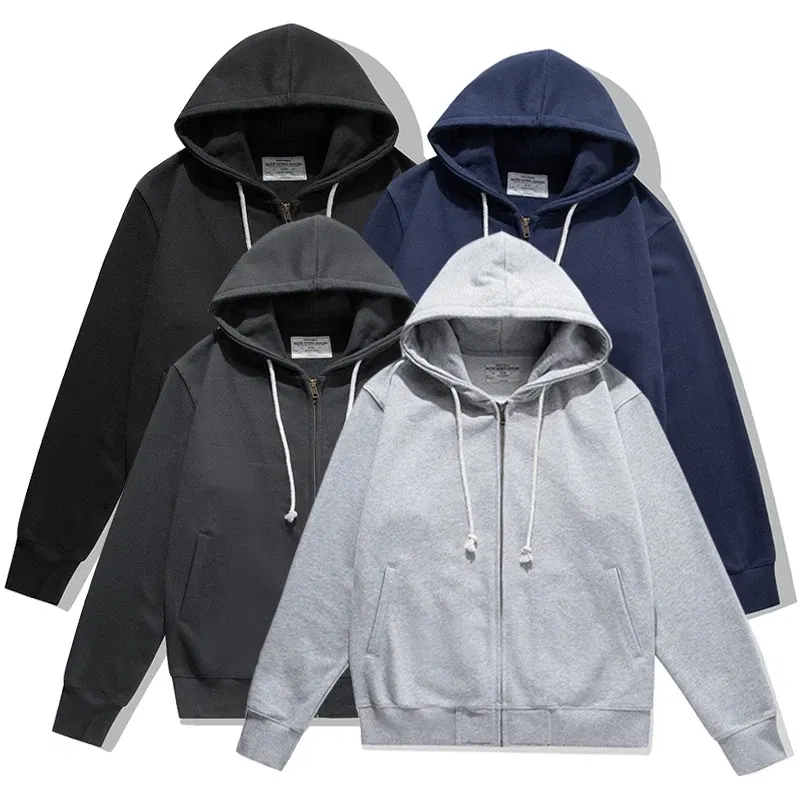 Autumn Winter Japanese Retro 500g Heavyweight Long Sleeved Hooded Hoodies Men's Fashion Thickened Casual Cardigan Sweatshirts