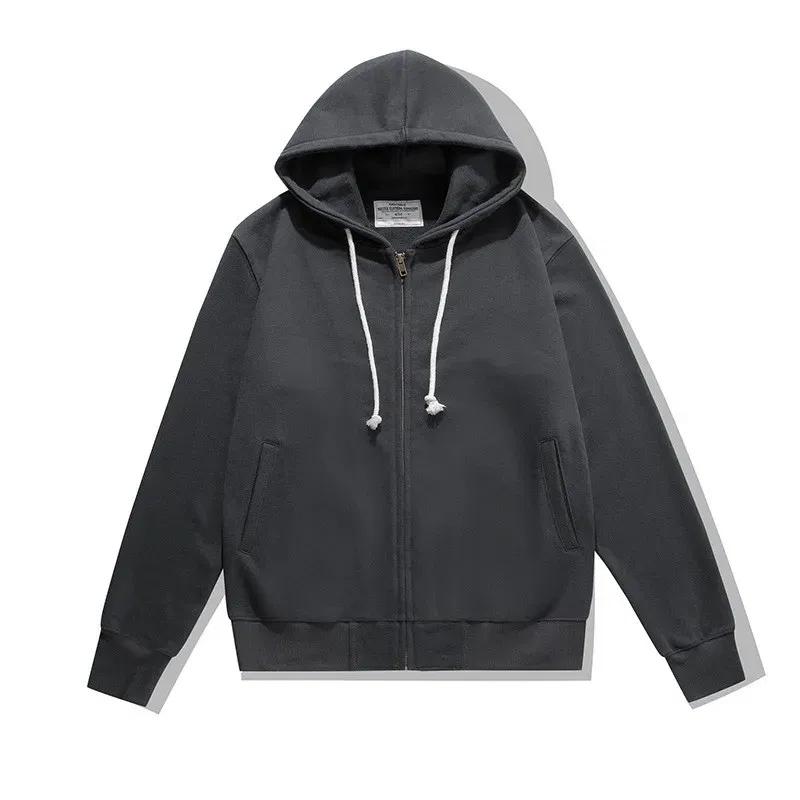 Autumn Winter Japanese Retro 500g Heavyweight Long Sleeved Hooded Hoodies Men's Fashion Thickened Casual Cardigan Sweatshirts