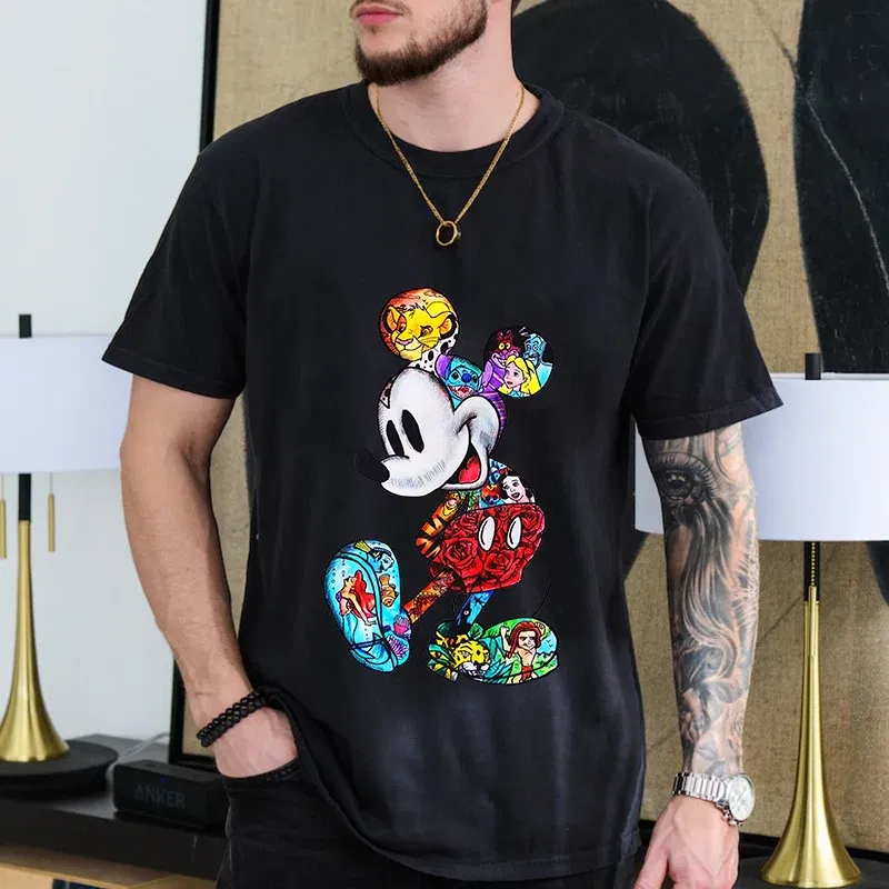 Color: Beige, Size: S - Disney Couples Mickey Mouse Minnie Print T-shirt Couples Men's and Women's Cotton Short Sleeve Casual Tops