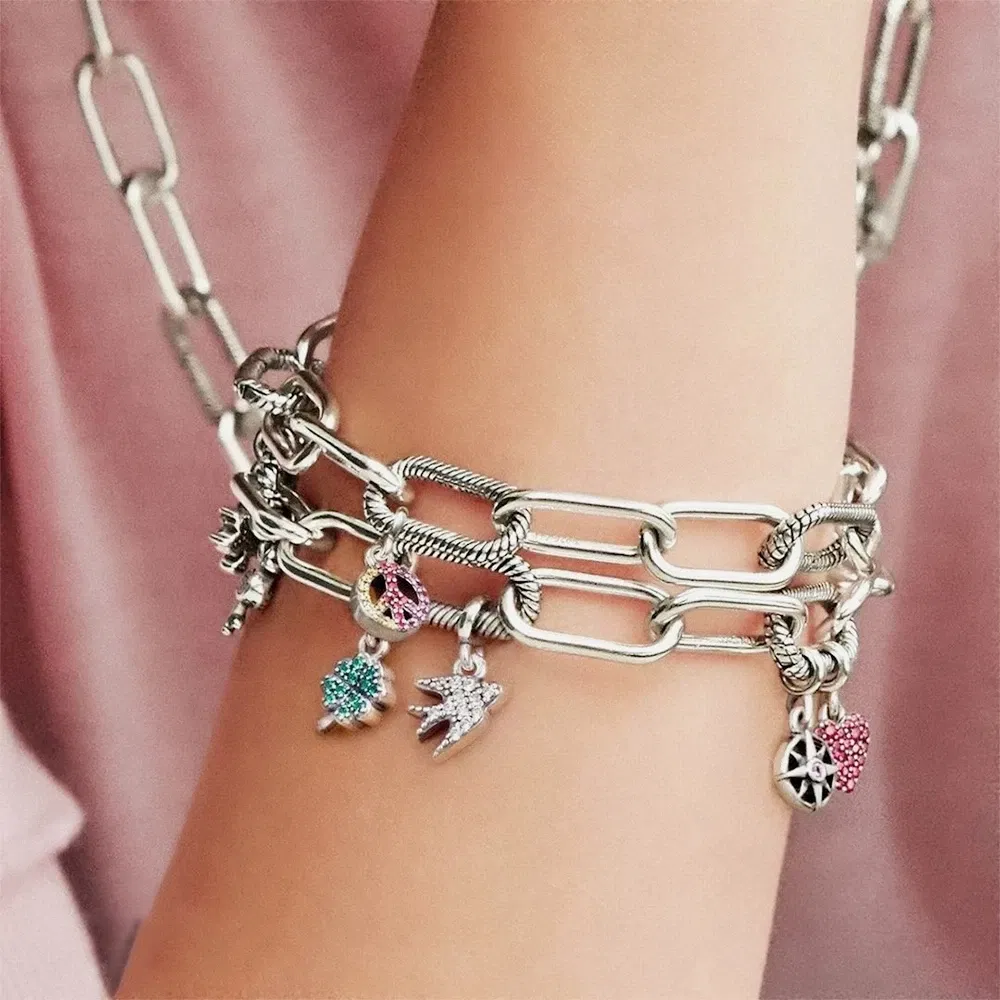 Color: Green - 2022 New 925 Sterling Silver My Love Starfish Flamingo Pendant Charm Fit Original Pandora Me Bracelet DIY Bead Jewelry For Women