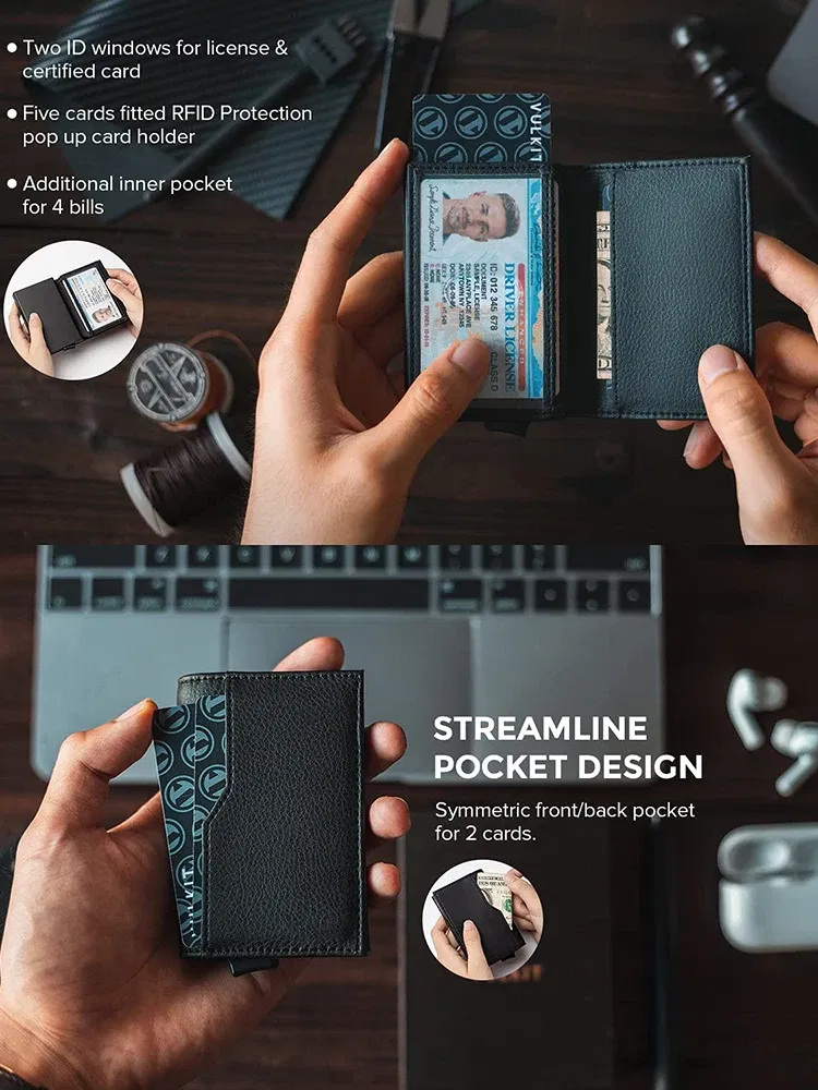 Color: dark blue, Ships From: CHINA - Credit Card Holder with Double ID Window Wallet RFID Blocking Automatic Pop Up Card Wallet