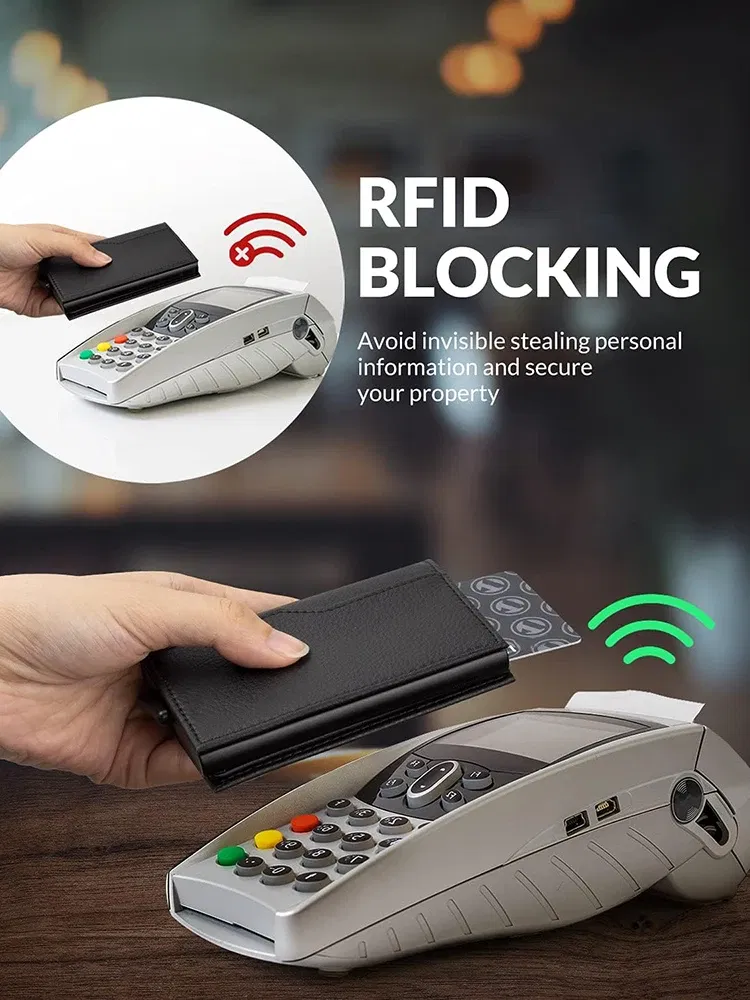 Color: dark blue, Ships From: CHINA - Credit Card Holder with Double ID Window Wallet RFID Blocking Automatic Pop Up Card Wallet