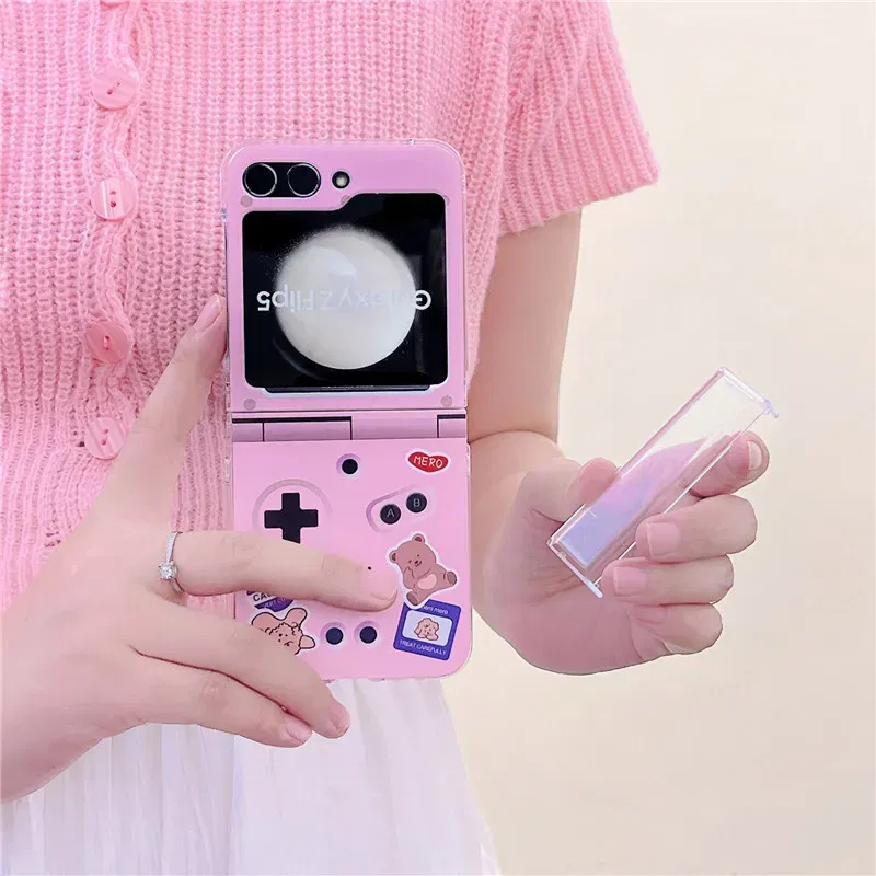 Color: SKY BLUE, Material: PE - Cute Bracelet Phone Cases For Samsung Galaxy Z Flip 3 4 5 6 7 FE Hard Plastic PC Plush Case For Samsung Z Flip5 ZFlip5