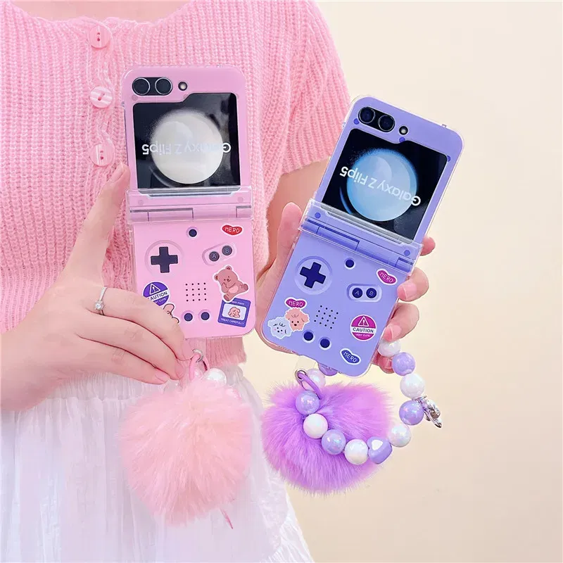Color: SKY BLUE, Material: PE - Cute Bracelet Phone Cases For Samsung Galaxy Z Flip 3 4 5 6 7 FE Hard Plastic PC Plush Case For Samsung Z Flip5 ZFlip5