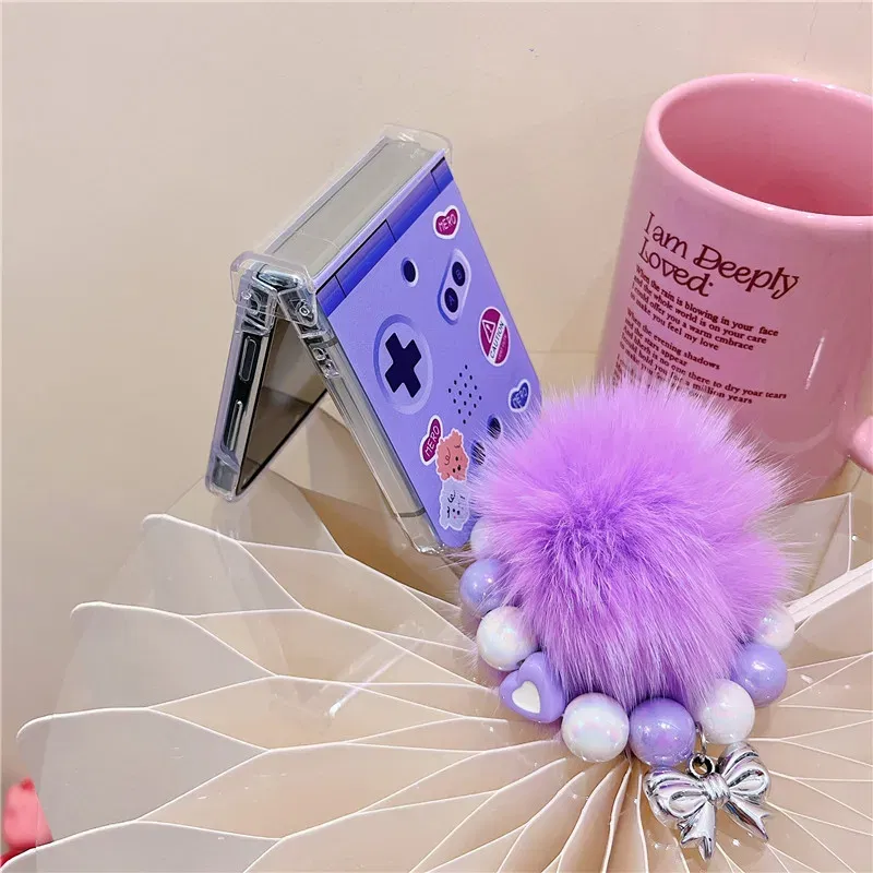Color: SKY BLUE, Material: PE - Cute Bracelet Phone Cases For Samsung Galaxy Z Flip 3 4 5 6 7 FE Hard Plastic PC Plush Case For Samsung Z Flip5 ZFlip5