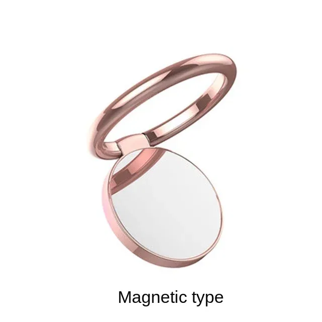 Color: Orange - Metal Mirror Ring Buckle Creative Finger Buckle Mobile Phone Holder Ring Car Magnetic 360 Degree Rotating Phone Holder Stand