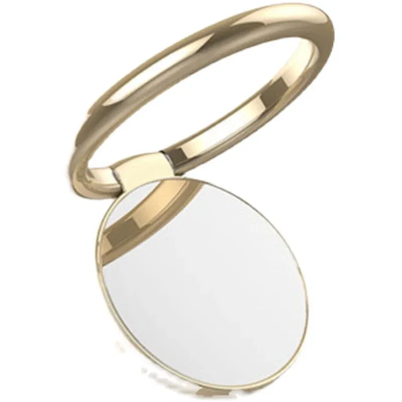 Color: Orange - Metal Mirror Ring Buckle Creative Finger Buckle Mobile Phone Holder Ring Car Magnetic 360 Degree Rotating Phone Holder Stand