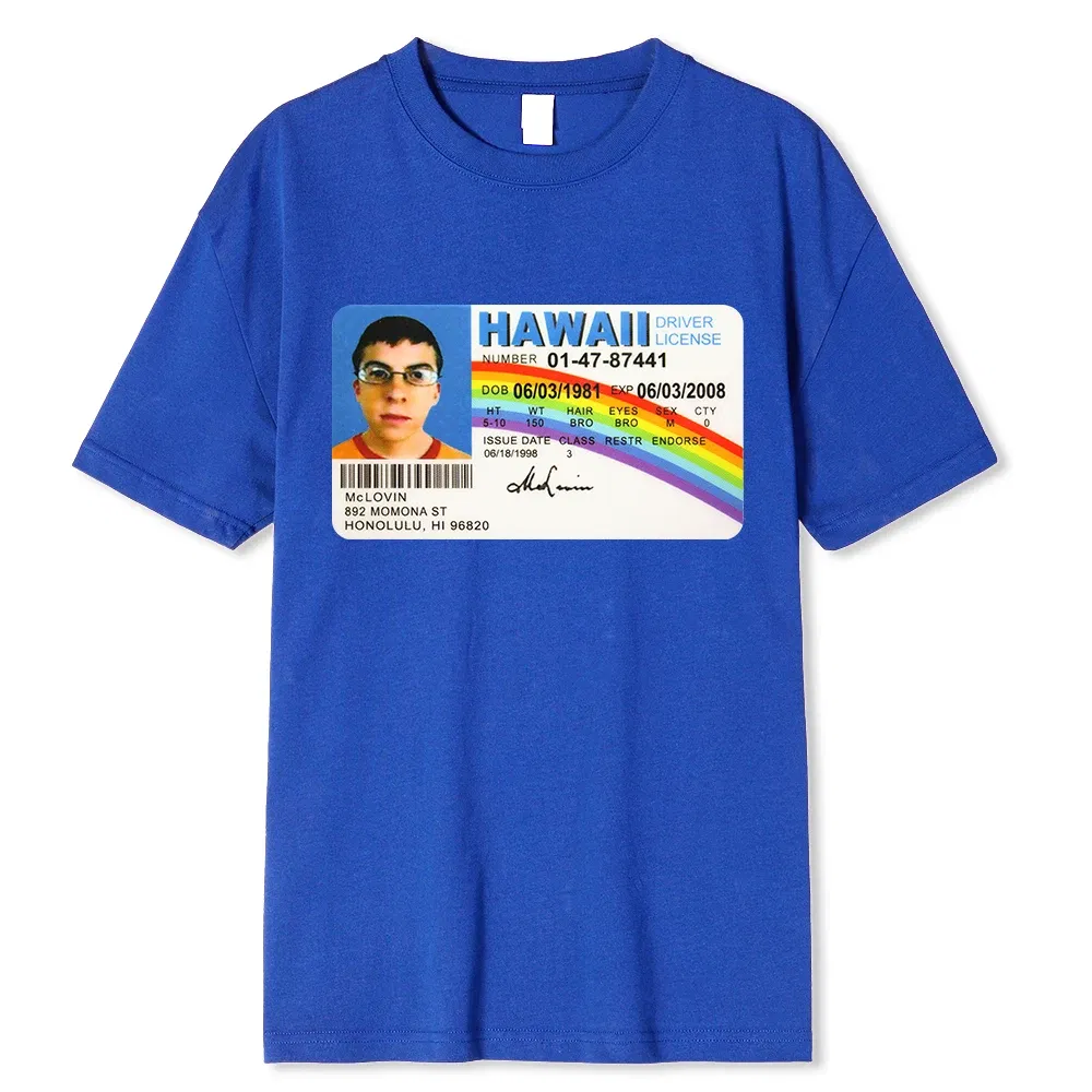 Color: SKY BLUE, Size: XXXL - Homme t Shirt Summer Men t-Shirt Mclovin Id Card Superbad Geek Mens Cotton t-Shirt Unisex t-Shirt Teenagers Cool Soft Clothing