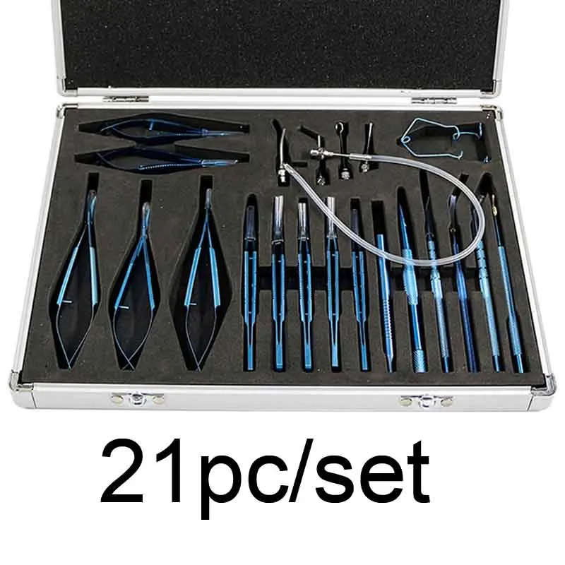 Color: Brushed Brass - Ophthalmic microsurgical instrument set 21 sets stainless steel titanium alloy microsurgical instrument set