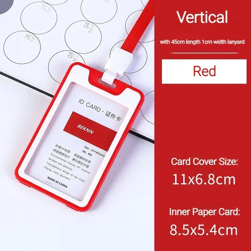 Color: Red - Unisex Colorful Employee Id Case with Lanyard Double Side Id Credit Card Holder Access Bus Card Case Badge Holder Card Sleeve